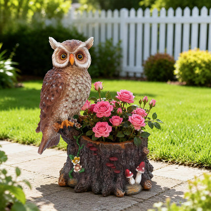 Decorative Owl Flower Pot Resin - Hand-Painted Animal Succulent Planter, Small Bonsai Pot with Drainage, Whimsical Garden Statues for Patio Balcony, Creative Birthday Gift Idea for Women Mom Friends