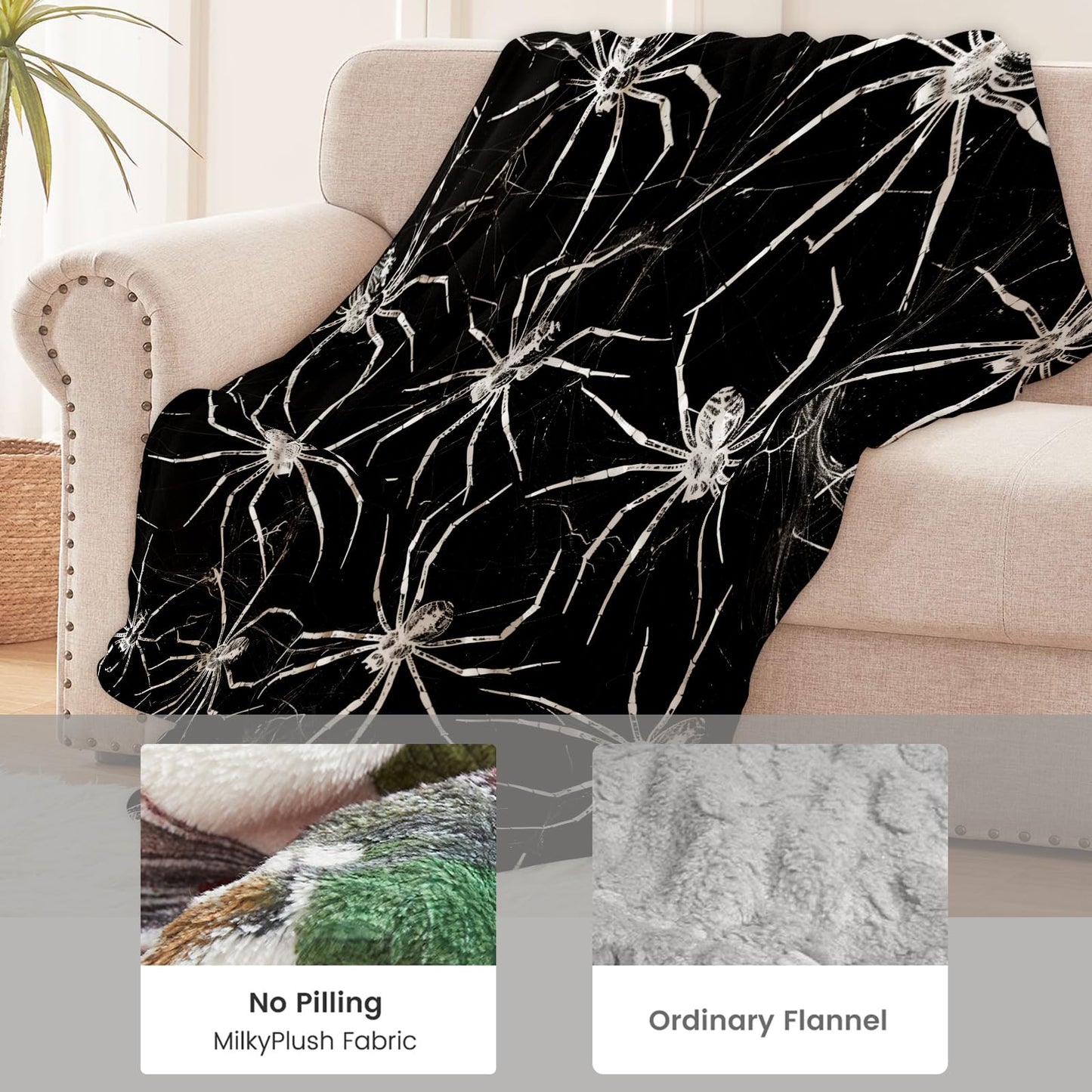 Soft Lightweight Halloween Throw Blanket for Kids & Adults - 50x60 inches, Spider Decor for Sofa, Bed, Travel, Camping