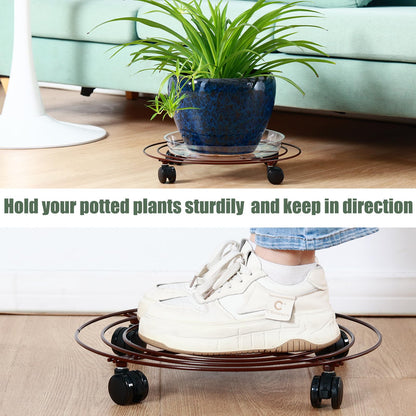 KvyusFlourish 6 Packs Large Metal Plant Caddy with Wheels 13" Rolling Plant Stands Heavy-duty Wrought Iron Plant Roller Base Pot Movers Plant Saucer on Wheels Bronze