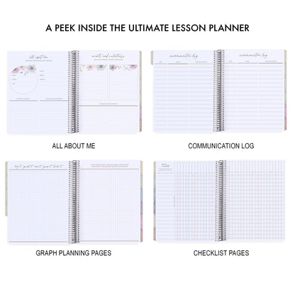 Erin Condren 8.5" x 11" Platinum Coiled Teacher Lesson Planner (July 2023 - June 2024) - Books of Wisdom Classic Cover, Wildflowers Theme - 80 Lb. Thick Mohawk Paper, Includes Sticker Sheets & More