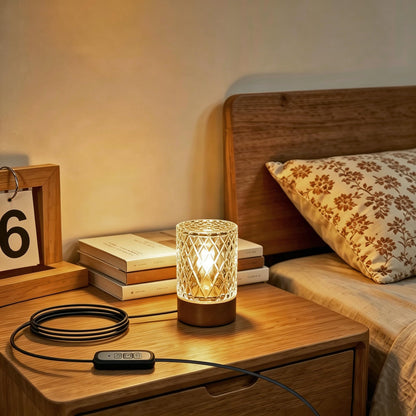 CZSHCKJYXGS Night Lamp for Adult, Mood Lighting, Dimmable Night Light with Timer, Nightstand Lamp, Adjustable Brightness, Mini Bedroom Lamp (Cylindrical Rhombus Pattern)