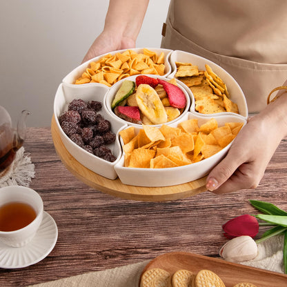 Serving Tray, Rotatable Serving Platters and Trays-11 Inch Divided Serving Dishes for Parties Kitchen Decor, Removable Serving Bowls for Chips and Dip, Condiment, Fruit, Veggies, Nut, Candy and Snacks