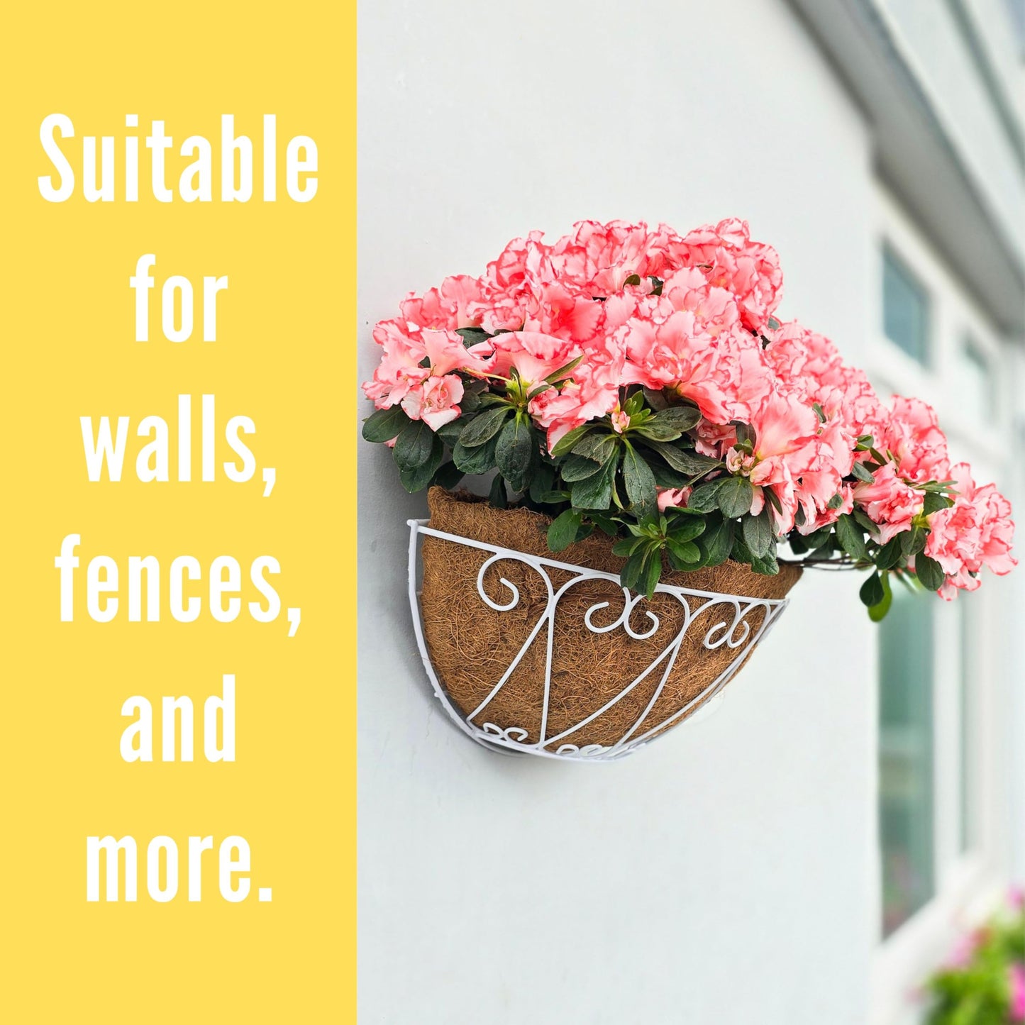 LaLaGreen Bundle- 2 Pack, 16 Inch Rectangular Self Watering Planter + 2 Pack, 16 Inch Hanging Metal Wire Basket with Coco Liner Modern Wall Flower Plant Herb Holder Porch Balcony Windowsill Box Indoor