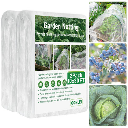 GonLei Garden Netting 2Pack 10X30FTPlants Garden Mesh Berry Netting Outdoor Mosquito Net,Garden Bed Fruit Tree Blueberry Shrubs Netting Plant Covers Row Vegetables Protection Barrier Net
