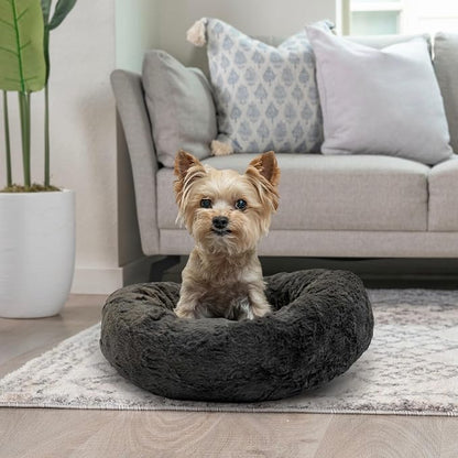 Best Friends by Sheri The Original Calming Donut Dog Bed for Extra-Small Dogs up to 10 lbs, Lux Faux Fur, Mink Dark Gray, 18" x 18"
