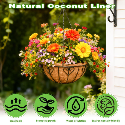 ZVOWOS 2 Pack 12 Inch Black Metal Hanging Basket Hanging Planter with Coco Coir Liner Heavy Duty Hanging Flower Pot Holder for Indoor Outdoor Patio Garden Porch Balcony Decor (Heart-Shaped)