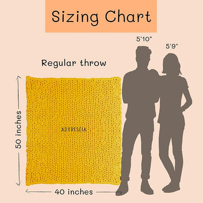 Adyrescia Chunky Knit Blanket Throw | 100% Hand Knit with Jumbo Chenille Yarn (40"x50", Harvest Yellow)