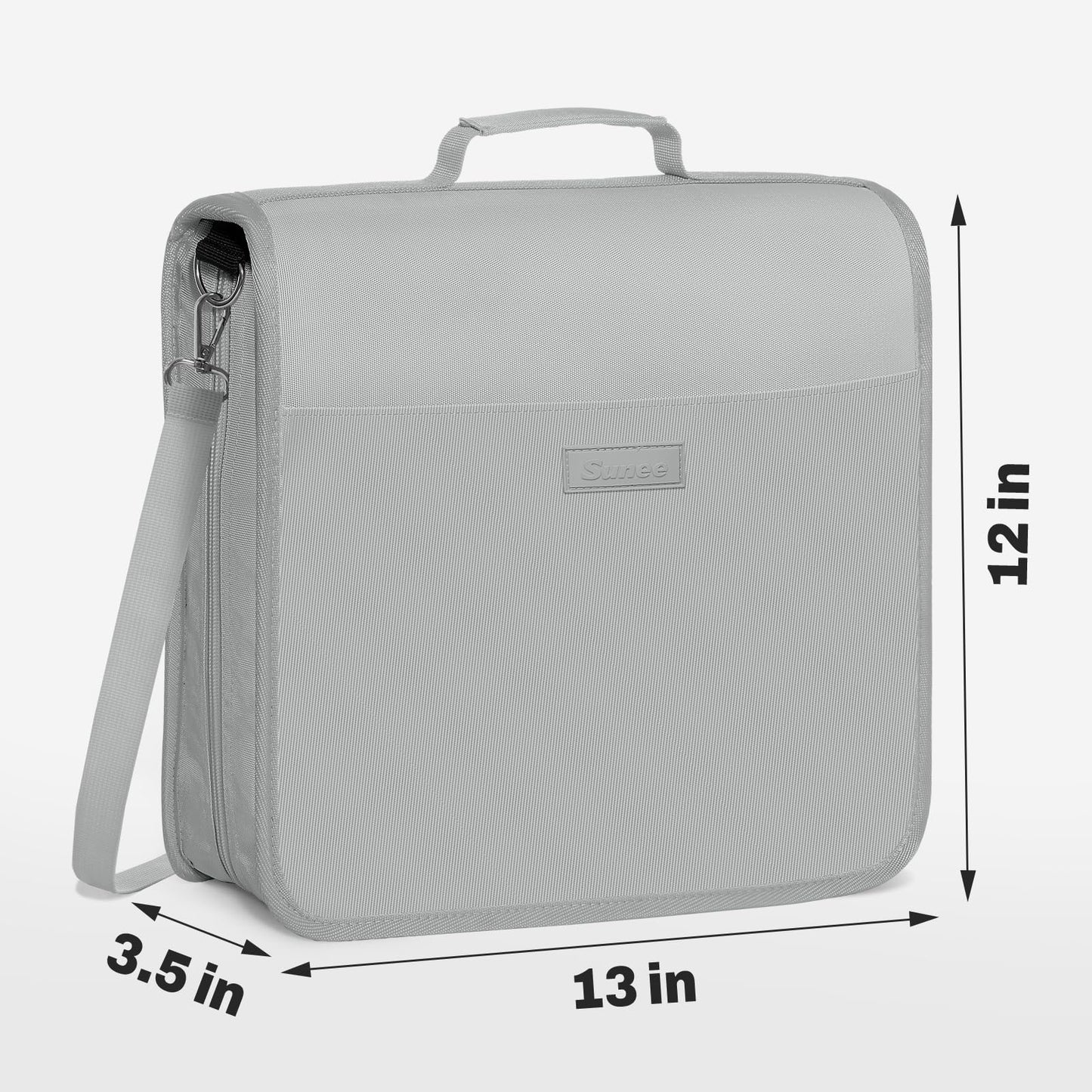 SUNEE Zipper Binder 3 Ring, 3 Inch O-Ring with Handle and Shoulder Strap, 600-Sheet Capacity, 5-Tab Expanding File Folder, Multi-Pockets for Middle School Organizer Binder with Zipper, Light Grey