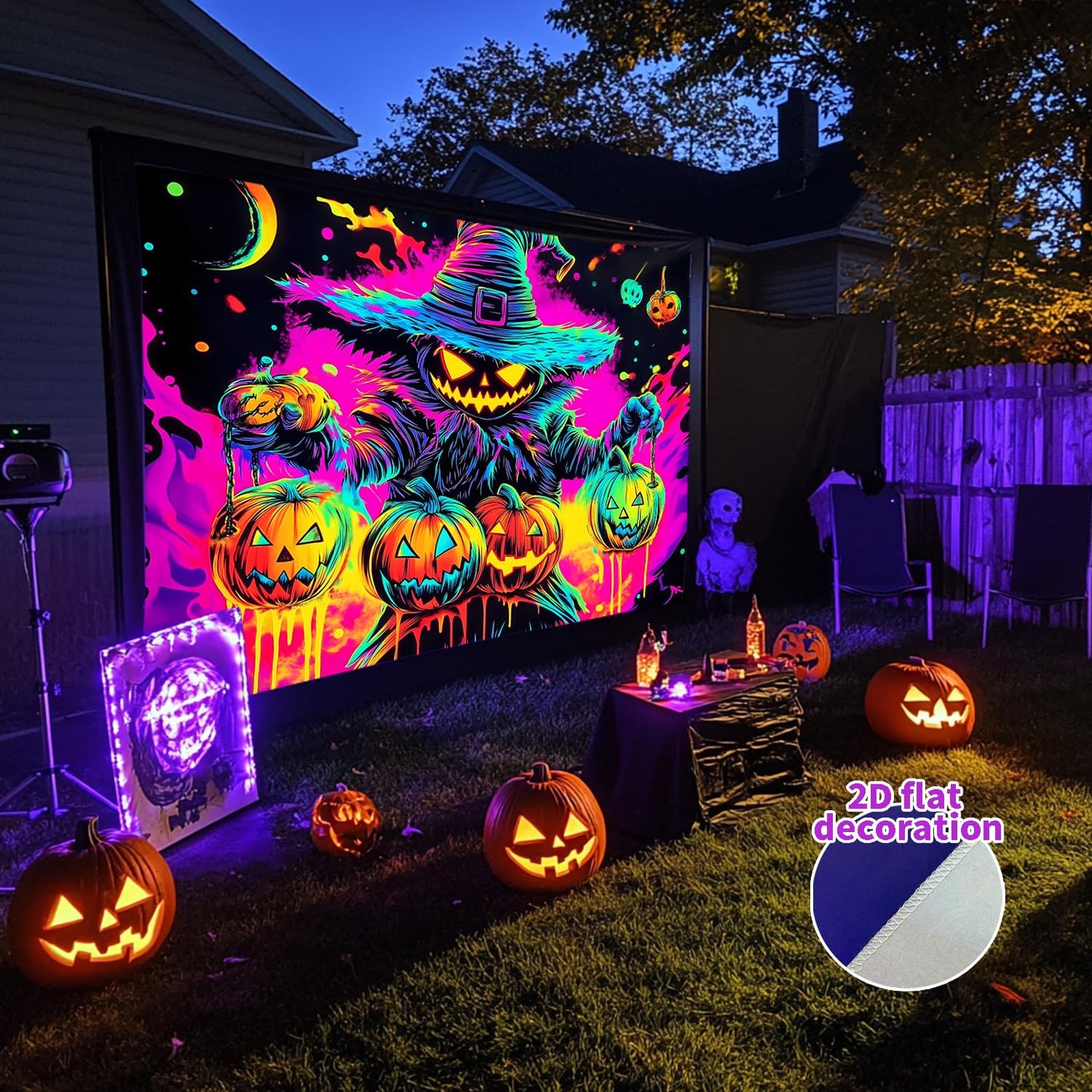 BSFHH Black Light Tapestry – UV Reactive Glow in the Dark Wall Hanging, Spooky Night Scene with Ghosts & Pumpkins, Haunting Home Decor for Parties, Bedroom, or Dorm (Pumpkin, 79L x 59W, Unframed)