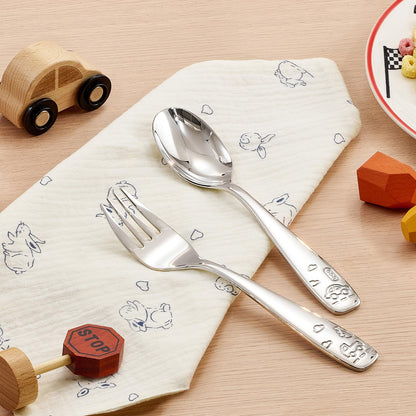 KINGSTONE 6 Pieces Toddler Utensils Set, 18/10 Stainless Steel Kids Silverware, 3 Forks & 3 Spoons, Food-Grade, Cute Car Design, Dishwasher Safe for Children Self-Feeding