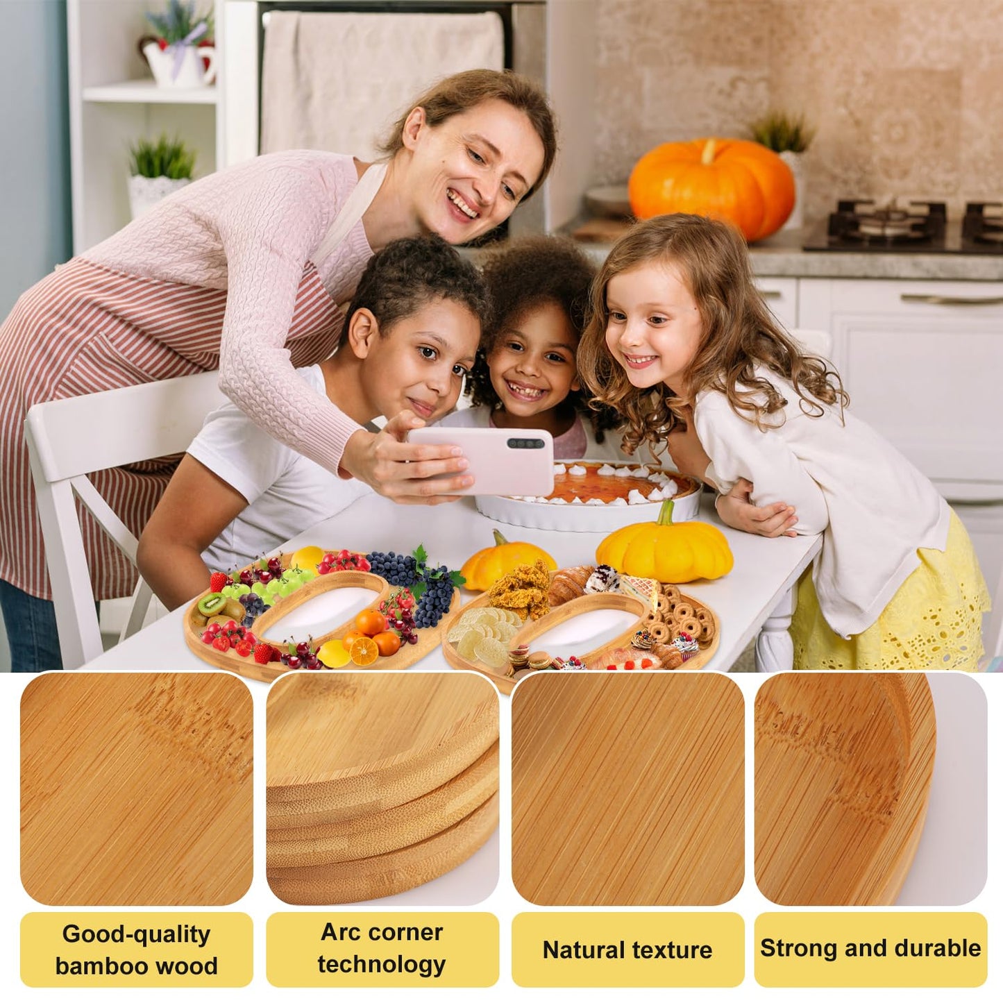 PEUTIER 3pcs Halloween Charcuterie Board, BOO Halloween Cheese Board Wooden Serving Platter Snack Trays Dinnerware Cookware for Home Kitchen Candy Cookie
