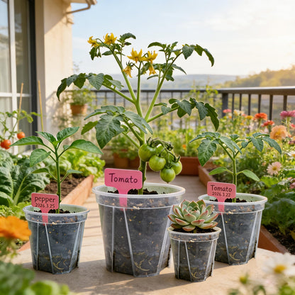 Slotted Clear Nursery pots - 3 Each of 3.9“,4.7“,5.5“,6.3" for Indoor & Outdoor Plants,Sturdy Plastic Planters, Nursery Pots with Drainage Holes for Repotting with 12 Plant Labels and 1 Marker