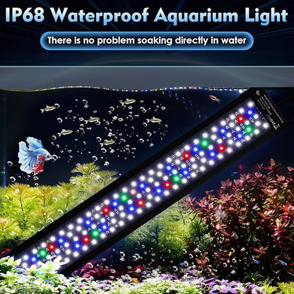 AQQA LED Aquarium Light 24W for 12-18 Inch Fish Tank, 24/7 Mode&DIY Mode Full Spectrum Fish Tank Light, IP68 Waterproof High Lumen Aquarium Plant Light, Adjustable Brightness/Timer, Memory Function