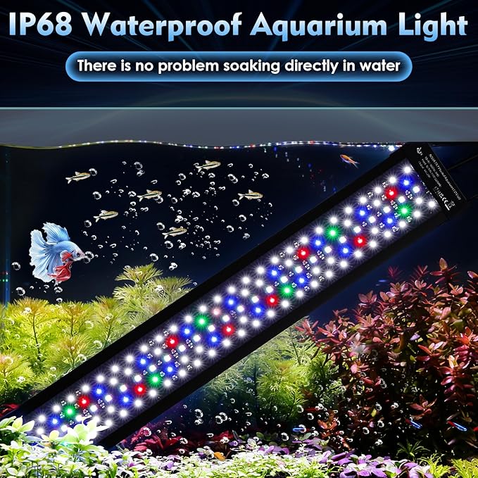 AQQA LED Aquarium Light 30W for 18-24 Inch Fish Tank, 24/7 Mode&DIY Mode Full Spectrum Fish Tank Light, IP68 Waterproof High Lumen Aquarium Plant Light, Adjustable Brightness/Timer, Memory Function