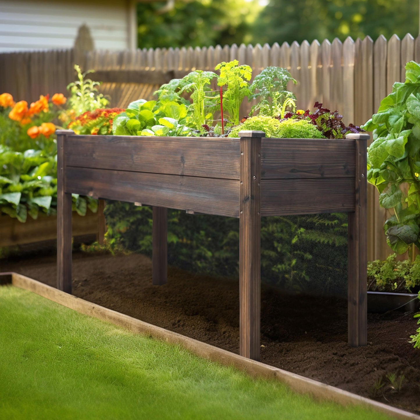MUPATER 48 x 24 x 30in Raised Garden Bed, Wood Elevated Planter Box with Legs, Outdoor Raised Beds for Gardening, Backyard, Patio and Balcony, Rustic