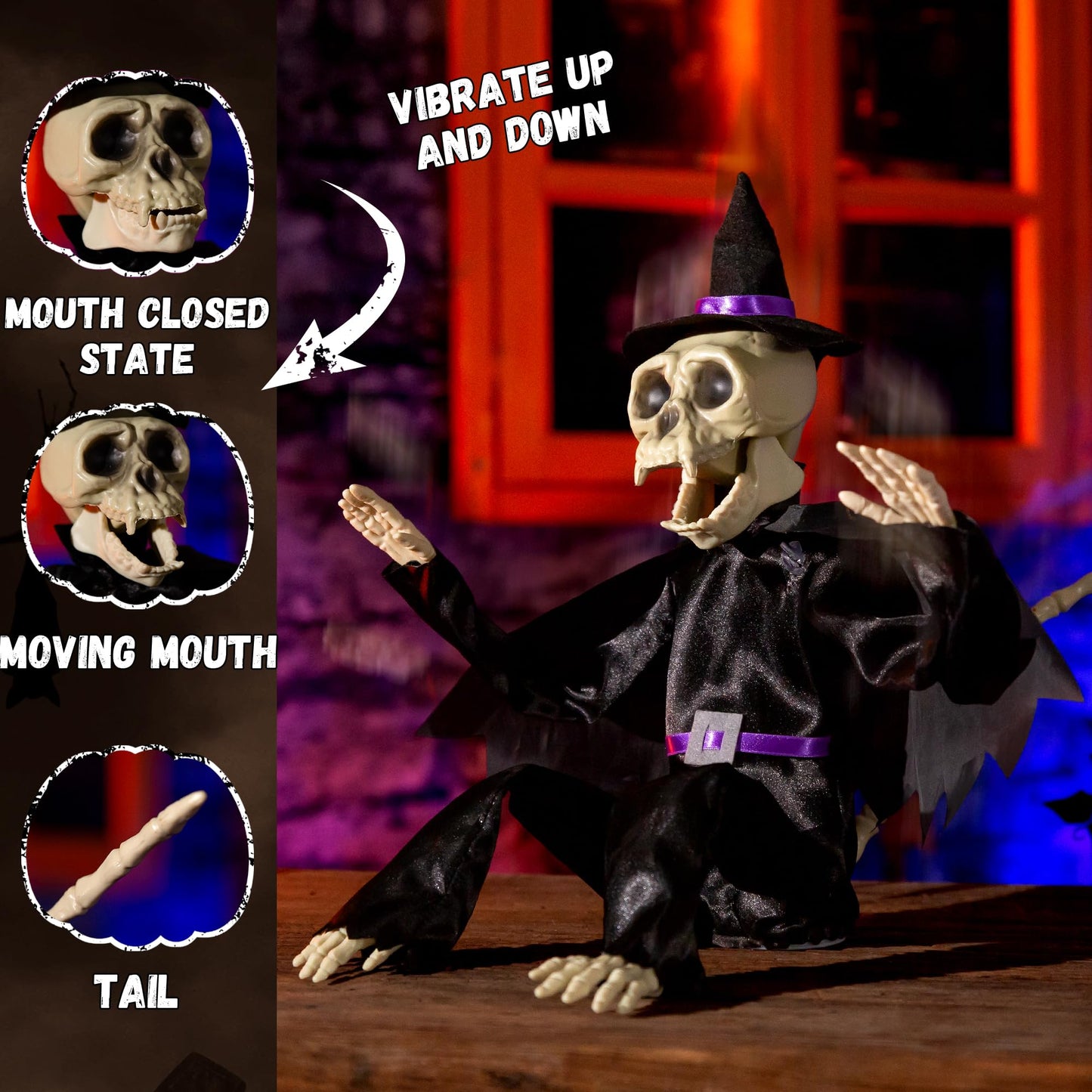 ELAMAS Halloween Animatronics Skeleton Monkey Decorations (Witch)