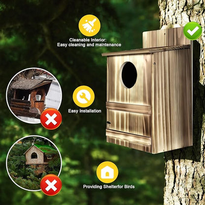 2 Pack Round Owl Houses, Bird Houses for Outside, Wooden Owl Nest Box Large Opening Screech Outdoor Bird's Box, for Wildlife Screech, Barred, Great Horned, Barn Owls, Assembly Required