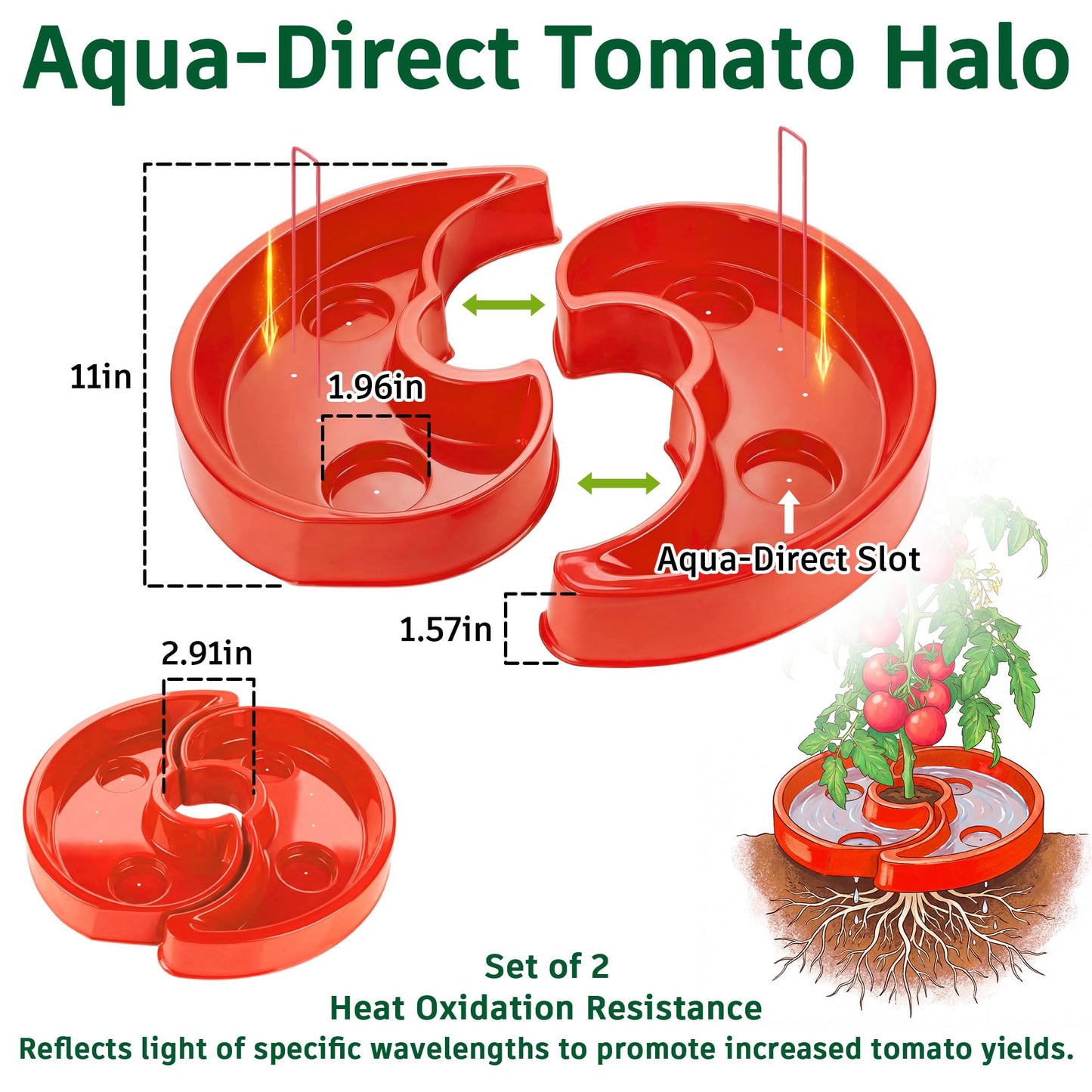 HolyMaji 8 Sets Tomato Watering Ring, Aqua-Direct Red Tomato Halo for Vegetable Direct Root Irrigation, Cuts Runoff, Promotes Vigorous Plant Growth | Rapid-Stake Mount