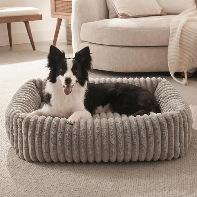 FURTIME Dog Bed for Small Medium Dog, Washable Orthopedic Pet Bed with Removable Cover, Rectangle Soft Calming Sleeping Puppy Bed Durable Pet Cuddler with Anti-Slip Bottom