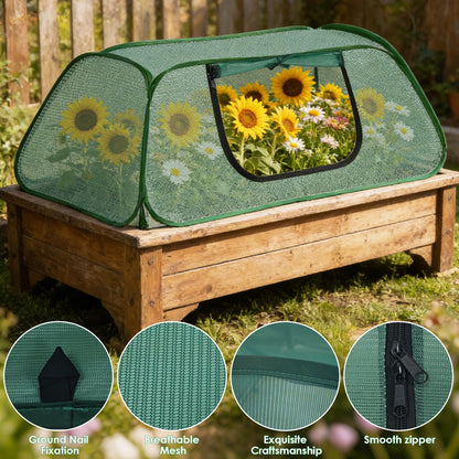 Pop-Up Raised Garden Bed Cover with Zipper Door - 30% Sunblock Garden Netting Crop Cage for Raised Beds, Plant Protector for Vegetables & Seedlings Against Birds, Animals & Insects-45" x 22" x 16"
