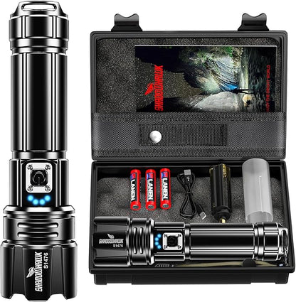Flashlight 10000 High Lumens Rechargeable - 30W Super Bright LED Flash Light | 5000ft Beam & 12H Long Lasting USB C High Powered Handheld Police Flashlight for Home, Camping, Hiking, Emergency