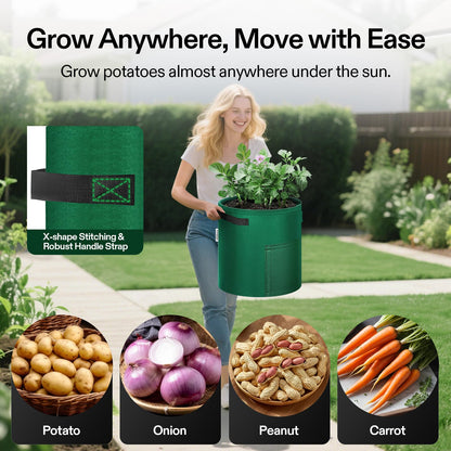 VIVOSUN 5-Pack 7 Gallon Potato Grow Bags for Growing Potatoes, Fabric Potato Pots with Handle and Roll-up Window, Potato Growing Containers Potato Planter Potato Planter for Growing Potatoes, Green