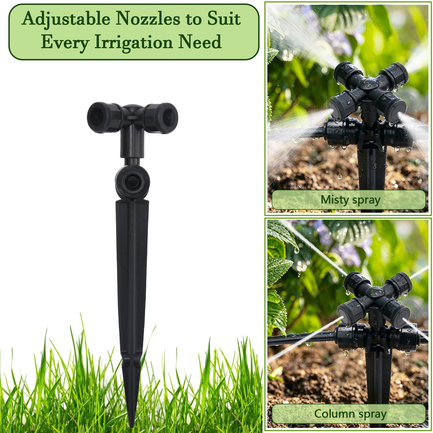 50FT Drip Irrigation System Kit, Garden Watering System with Quick Connectors 1/4 inch Drip Tubing & Quick Connect Fittings Adjustable Mist, Watering System for Outdoor Plants