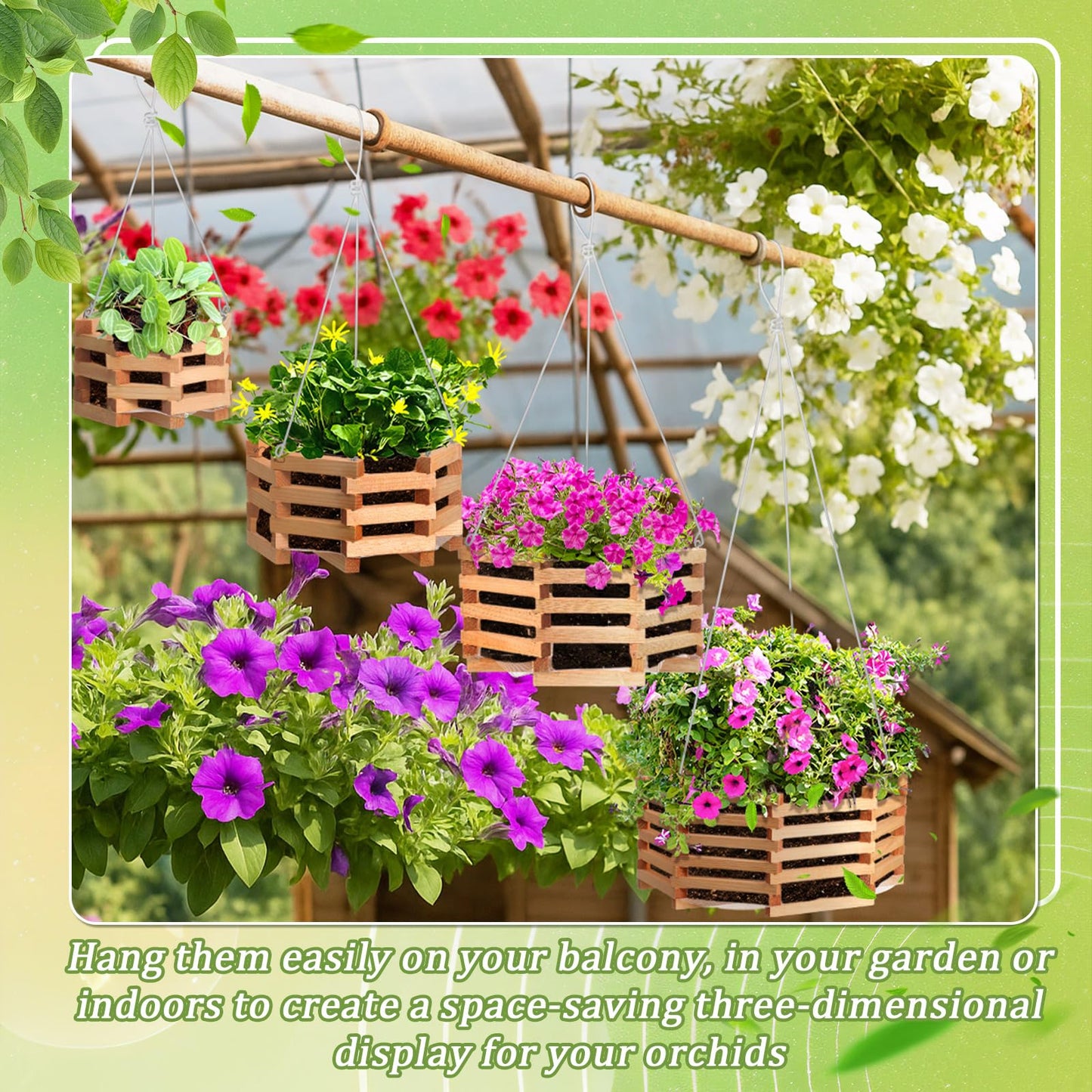 Romooa 4 Pcs Wooden Orchid Baskets with Hangers for Outdoor Plants, Rustic Handmade Vanda Baskets, Hanging Orchid Planter, 4 Size