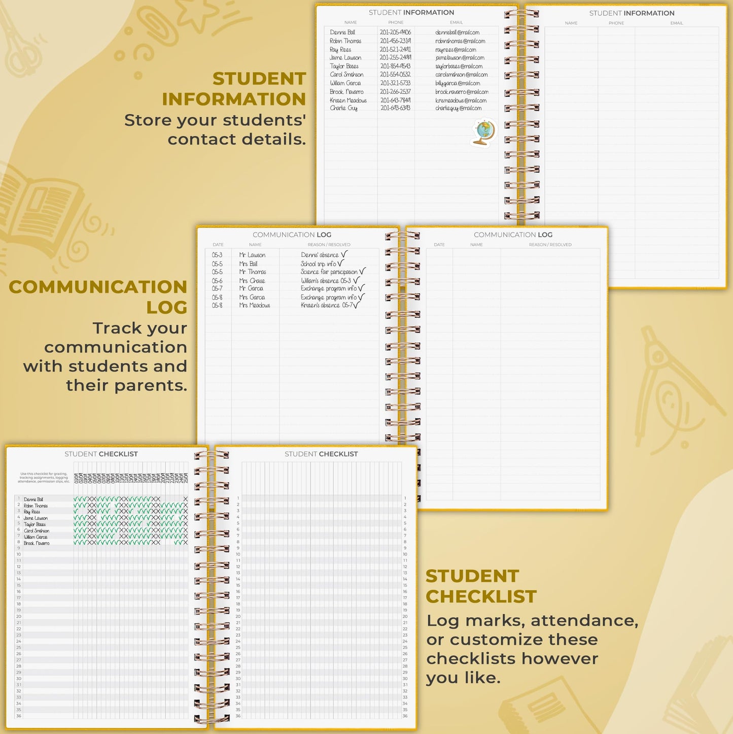 Clever Fox Teacher Planner Spiral – School Year Planner with Calendars & Lesson Plans – Teacher Plan Book for Classroom & Homeschool Organization - Undated, 7.9x10″ (Amber Yellow)