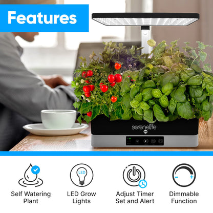 SereneLife Smart Indoor Garden - Hydroponic Herb Garden with 4000K Grow Lights Panel, Control Panel Settings, Water Stick, No Soil, Mess-Free, Height Adjustable, Grows Up to 6 Plants