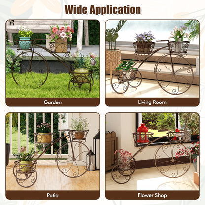 CHEFJOY Metal Bicycle Planter, 3-Tiers Flower Cart Display Stand with 3 Wheels & Iron Baskets, Decorative Cart plant stand for Garden, Patio, Indoor, Outdoor (Bronze)