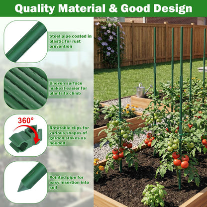 Tegarbed Garden Stakes 20 Pack, 16 Inch Plastic Coated Metal Plant Support Stakes, Sturdy Tomato Stakes with 14 Connectors 14 Rotatable Clips 14 Plant Clips for Indoor Outdoor Vegetables
