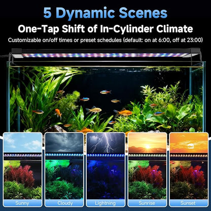 fishkeeper LED Aquarium Plant Light, 24/7 Full Spectrum Aquarium Light with 5 Nature Weather Mode, Auto On Off with Timer for 48-55 Inch Fish Tank, Adjustable Colors/Brightness with Memory Function