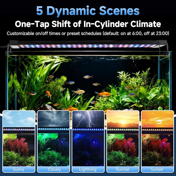 fishkeeper LED Aquarium Plant Light, 24/7 Full Spectrum Aquarium Light with 5 Nature Weather Mode, Auto On Off with Timer for 32-40 Inch Fish Tank, Adjustable Colors/Brightness with Memory Function