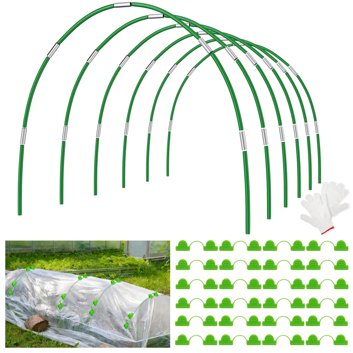 Unves 36 Pcs Garden Hoops, 6 Set of 8.4 Ft Long Fiberglass Garden Hoops for Raised Beds, Plant Stakes for Grow Tunnel Netting, Greenhouse Elevated Planting Shade Cover & Crop Row Bed Garden Stakes