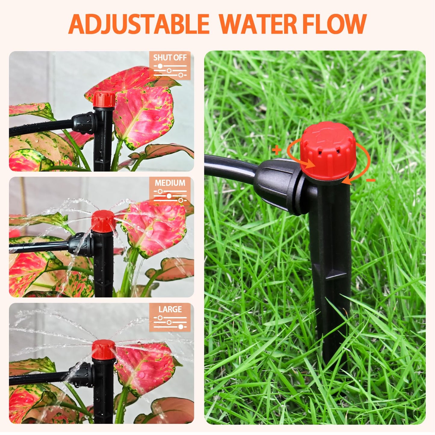 Gardrip 55 Pieces Drip Emitters Stream with Stake for 1/4" Irrigation Tubing: Adjustable 360 Degree Water Flow Irrigation Universal Sprayer Drip Pipe Sprinklers Fittings for Garden Watering System