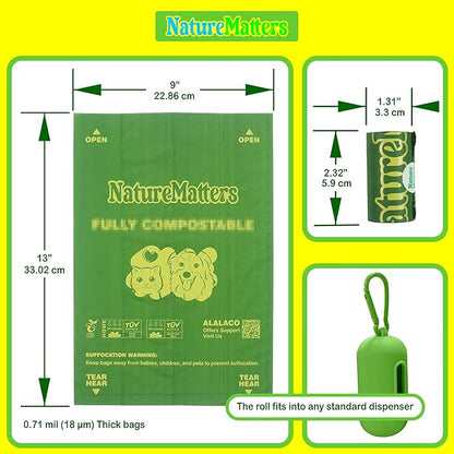 Cornstarch-Based Dog Waste Bags – TÜV Austria Certified Materials | Strong & Leakproof | Eco-Friendly Pet Cleanup | 10% Donated to Charity | 270 Count