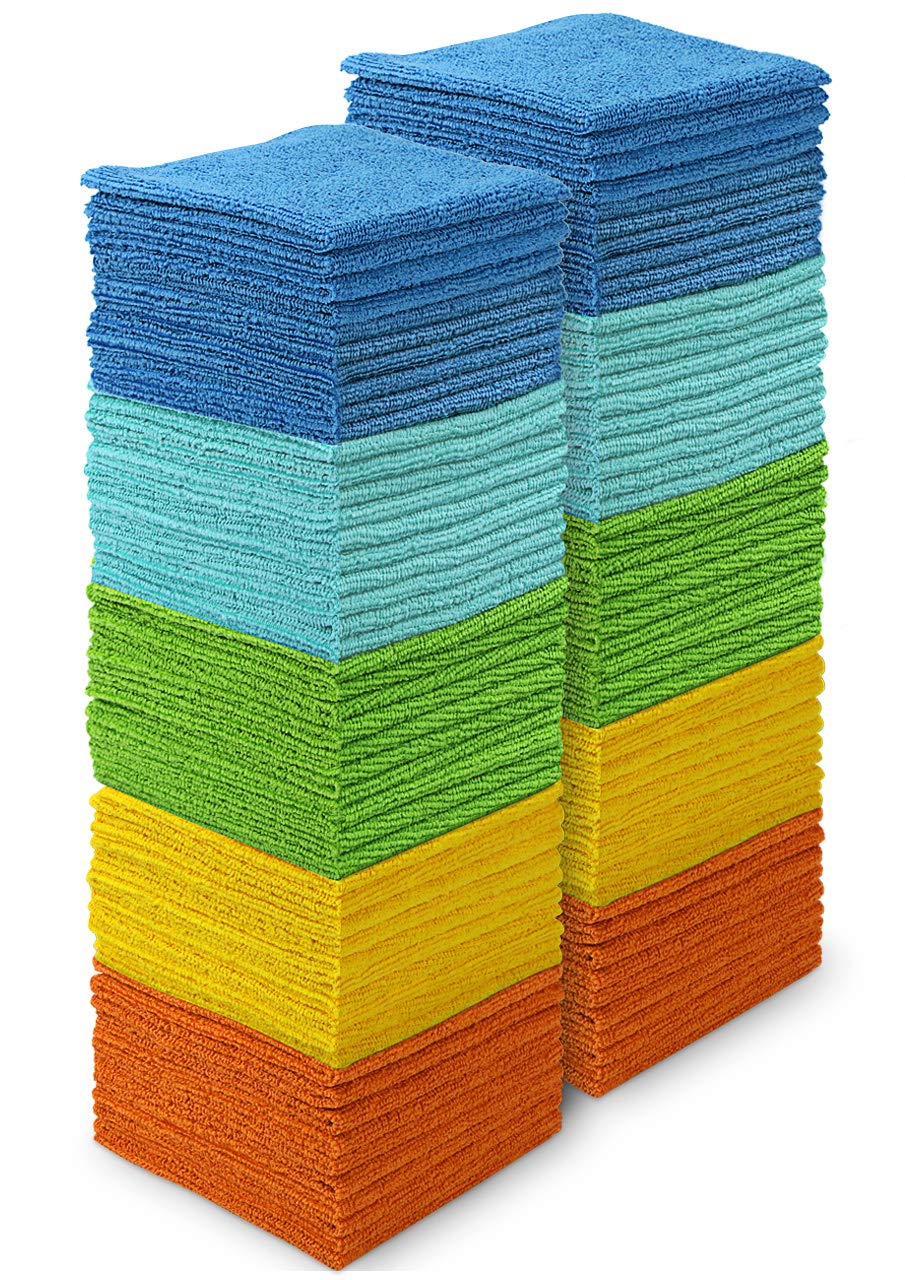 AIDEA Microfiber Cleaning Cloth 100PK, Soft Absorbent Rags, Microfiber Towels for Cars, Kitchen Towels, Dusting Cloth for Home, Window, Cleaning Supplies,12"×12"