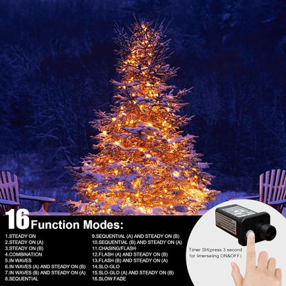 LAMPHOME 66ft Golden Christmas Mini Lights, 200 LED, Copper Wire, 11 Modes, Indoor/Outdoor, Yellow, Model YHLL-100F