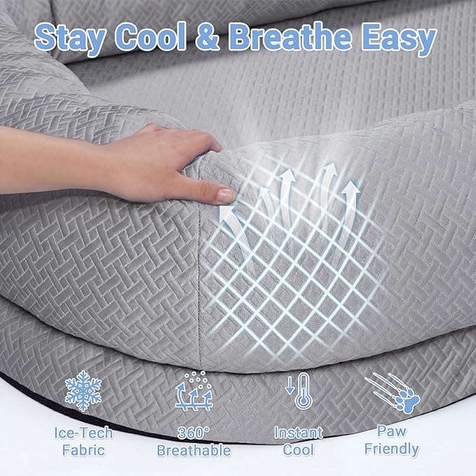 WROS Cooling Human Dog Bed for Summer, Breathable Washable Floor Lounger for People & Pets, 65"x36"x11", Glacier Grey, Pet Bed for Hot Weather Relaxing