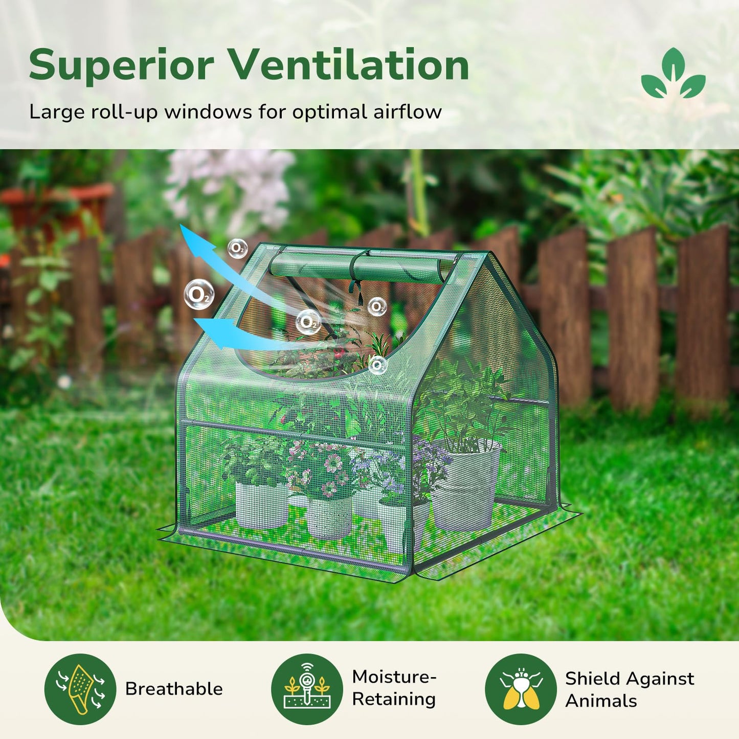 Greatbuddy Portable 3×3×3FT Mini Greenhouse, High-Density PE Plant Cover with Roll-up Zipper Window, Perfect for Indoor Outdoor Plant Growing