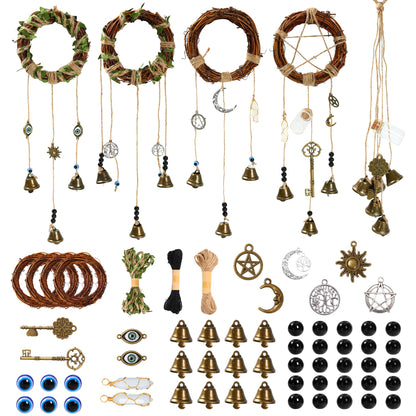 SANDOO 64pcs Witch Bells and Evil Eye for Protection DIY Kit - Witchcraft Supplies,Witches Bells for Door Knob, Windchimes Kit,Evil Eye Door Hanger for Home Bedroom Garden Halloween Decor, Witch Gifts