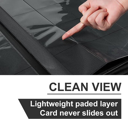 GEAoffice 16 Pocket Trading Card Binder for 1000+ Cards, Ringless Side-Loading 4x4 Card Binder with Zipper Closure, PU Leather 1024 Card Binder for MTG/TCG/Baseball/Sports&Game Cards, Black