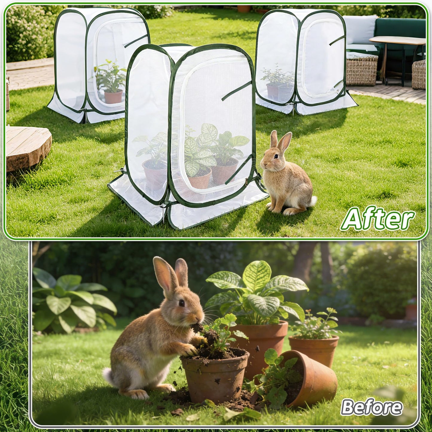 Augshy 3 Pack Pop Up Plant Covers Plant Protectors Tent Mesh Plant Protectors from Animals and Birds Garden Net Cage with Stakes for Protect Outdoor Plants Vegetables Flowers Shrubs 13"x13"x20"