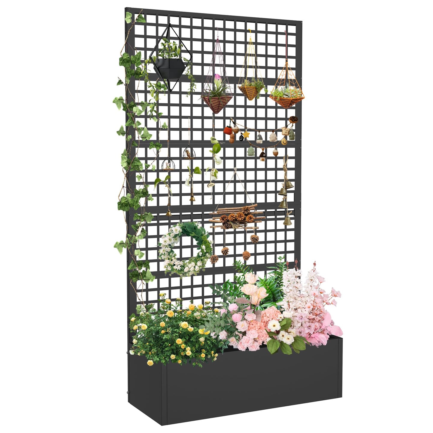 Toriexon Metal Planter Box with Trellis 47" L x 16" W x 72" H, Raised Garden Bed with Privacy Screen, Privacy Planters for Climbing Plants, Flowers, Vegetables, Fruits