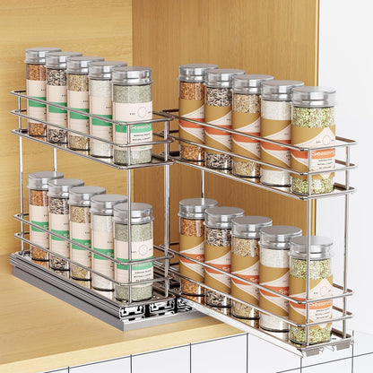 Pull Out Spice Rack Organizer for Cabinet, Slide Out Spice Racks, Easy to Install, 2.1''Wx10.35''Dx8.26''H, 3 Drawers 2 Tiers(Black)