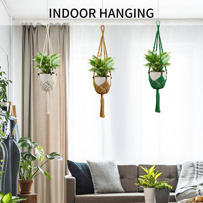 IDEEEPAN Macrame Plant Hanger - Fits 3 to 6 inches Pots for Indoor Outdoor, 35 Inch, Set of 2, Brown (POTS NOT Included)