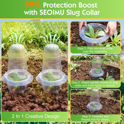 SEOIMU 10 Pcs Upgraded Transparent Garden Cloches for Plants, Reusable Plant Covers, Plant Protectors from Animals for Garden Plants, Plant Covers Freeze Protection, Compatible with Slug Collar