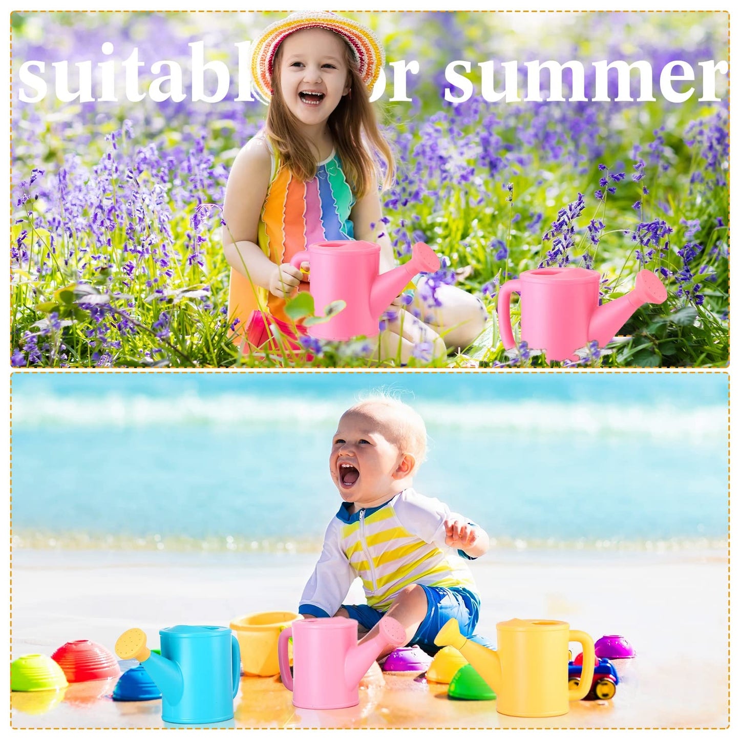 Meooeck 6 Pieces Plastic Watering Can for Kids Small Beach Toy Watering Can Toys for Childs Toddler Boys Girls Water Play Outdoor Gardening Play Time Practical Use, Yellow, Pink, Blue