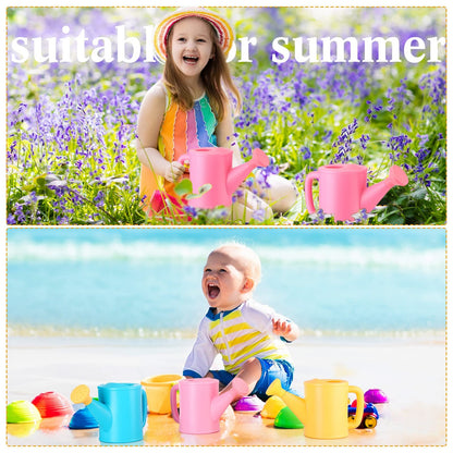 Meooeck 6 Pieces Plastic Watering Can for Kids Small Beach Toy Watering Can Toys for Childs Toddler Boys Girls Water Play Outdoor Gardening Play Time Practical Use, Yellow, Pink, Blue